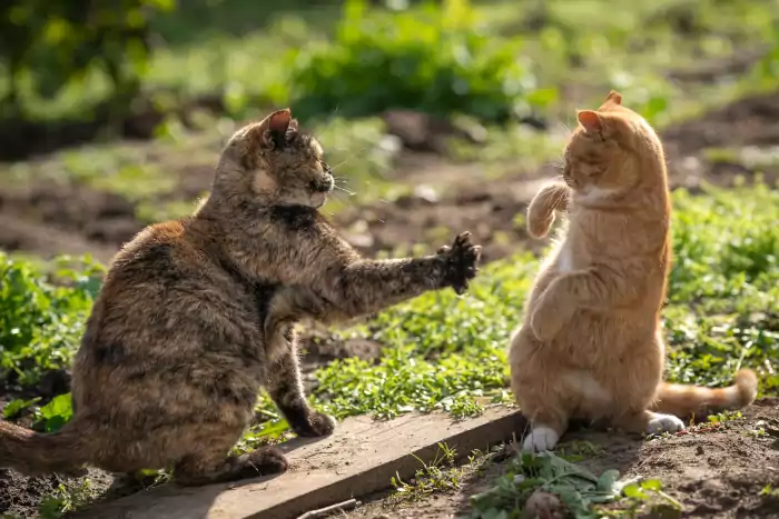 Cats arguing to fight