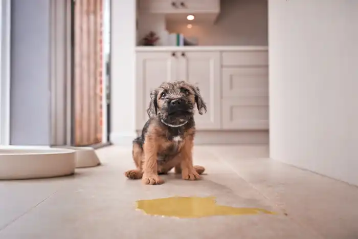 Toilet house training border terrier puppy